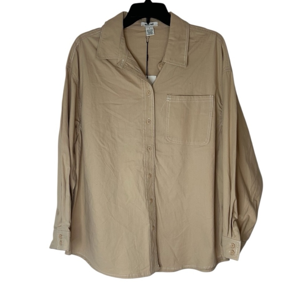 Rachel Paige Tan Button Down Shirt with Long Sleeves